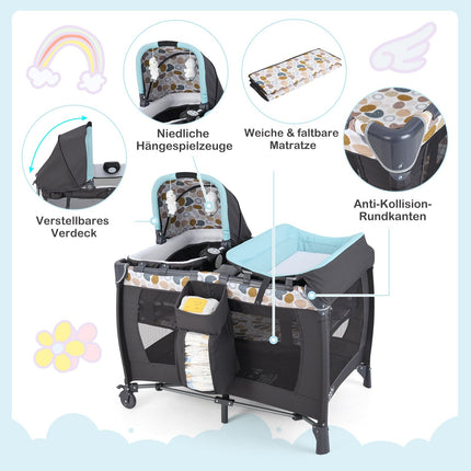 Lit de voyage portable 5 en 1 pour bébé avec berceau et table à langer