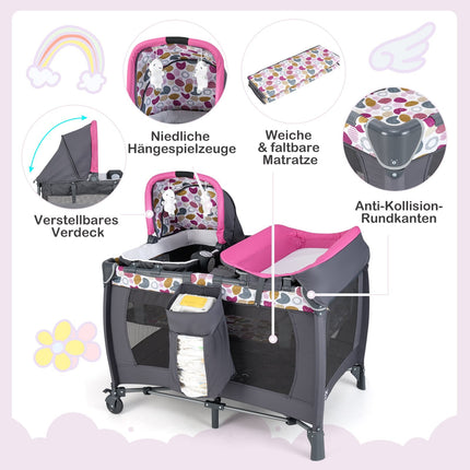 Lit de voyage portable 5 en 1 pour bébé avec berceau et table à langer