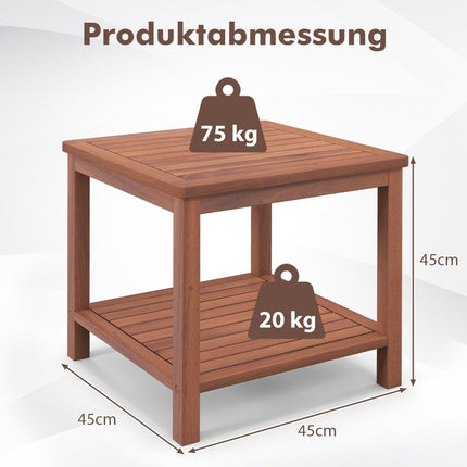 Table d'appoint portable en bois d'acacia, rangement à 2 niveaux, 45 x 45 x 45 cm