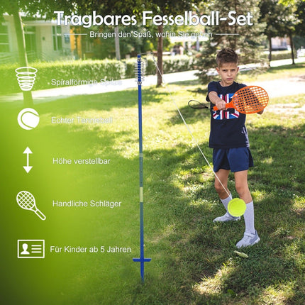 Ensemble de tetherball portable et réglable avec raquettes