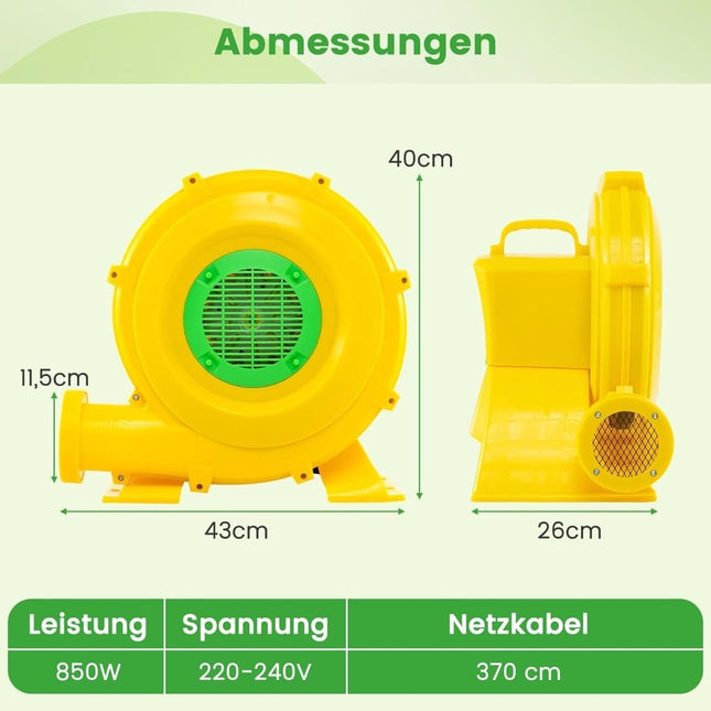 Souffleur d'air portable 850 W avec poignée et ancrages au sol
