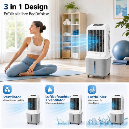 Refroidisseur d'air portable avec télécommande, réservoir de 25 L, 3 vitesses