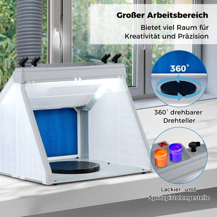 Tragbare Airbrush Spritzkabine mit LED-Leuchten & Drehteller