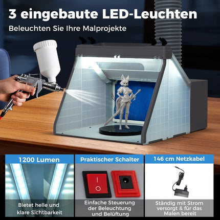Tragbare Airbrush Spritzkabine mit LED-Leuchten & Drehteller