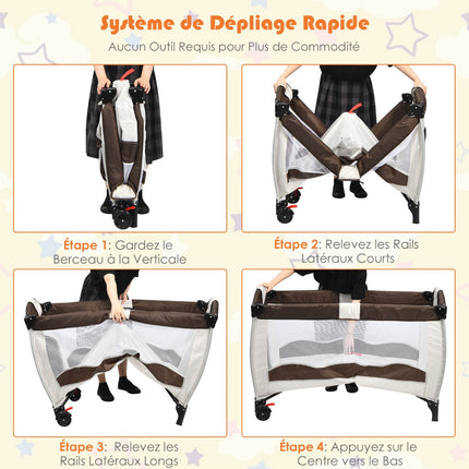 Parc pour bébé portable avec berceau et table à langer
