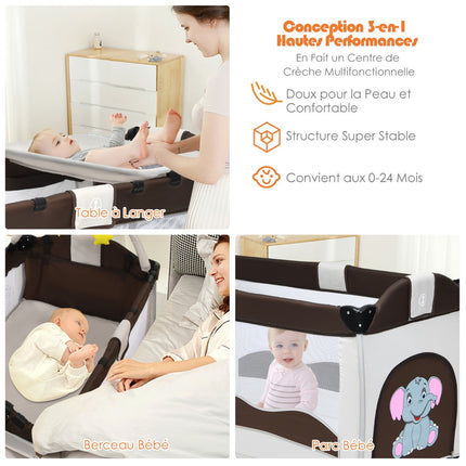 Parc pour bébé portable avec berceau et table à langer