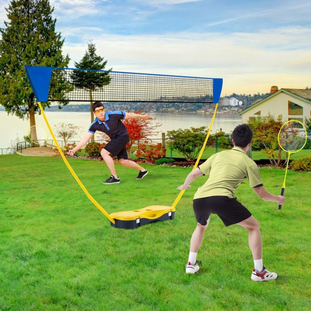 Ensemble de badminton portable avec filet de 270 cm, raquettes et étui de transport.