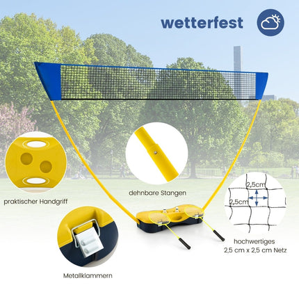 Tragbares Badminton-Set mit Netz, 2 Schlägern und Federbällen