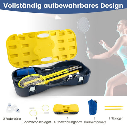 Tragbares Badminton-Set mit Netz, 2 Schlägern und Federbällen