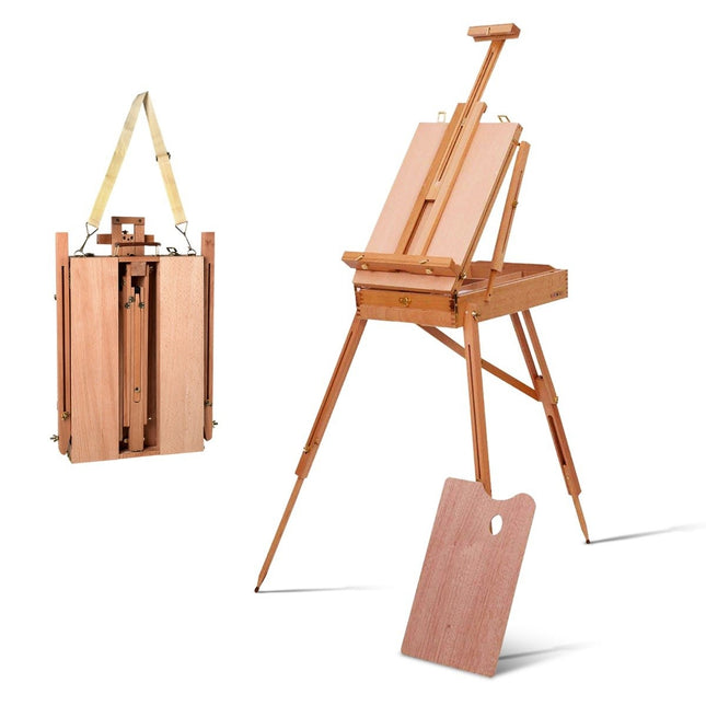 Chevalet portable en hêtre avec tiroir et étagère, 71 x 114 x 183 cm