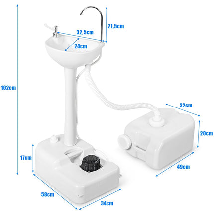 Évier de camping portable avec réservoir d'eau de 17 L et roulettes