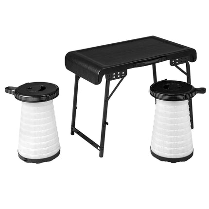 Tragbarer Campingtisch mit 2 LED-Hockern, höhenverstellbar