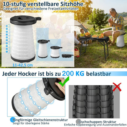Tragbarer Campingtisch mit 2 LED-Hockern, höhenverstellbar