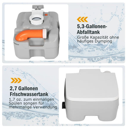Tragbare Campingtoilette mit 10L Frischwassertank, Grau