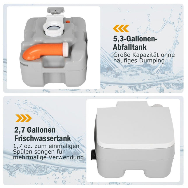 Tragbare Campingtoilette mit 10L Frischwassertank, Grau