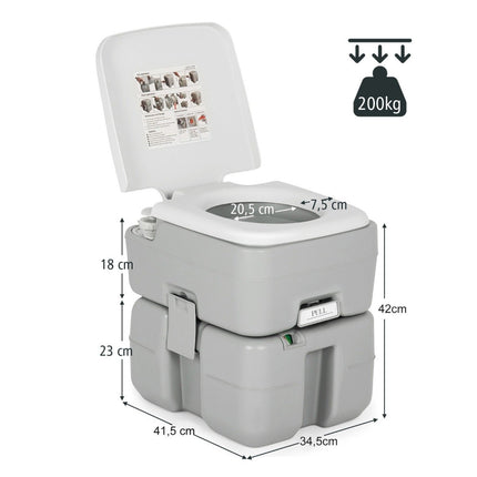 Tragbare Campingtoilette mit 10L Frischwassertank, Grau