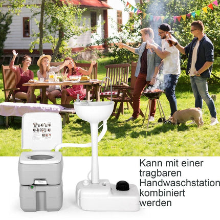 Tragbare Campingtoilette mit 10L Frischwassertank, Grau