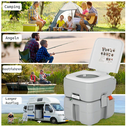 Tragbare Campingtoilette mit 10L Frischwassertank, Grau