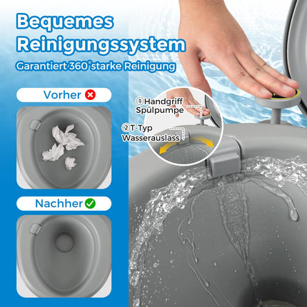 Toilettes de camping portables avec réservoir à déchets de 20 L, grises