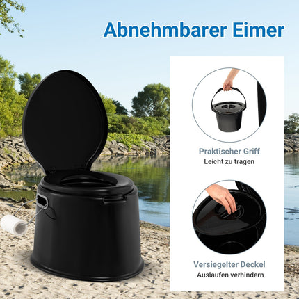 Toilettes de camping portables avec seau amovible, noires, capacité de 200 kg