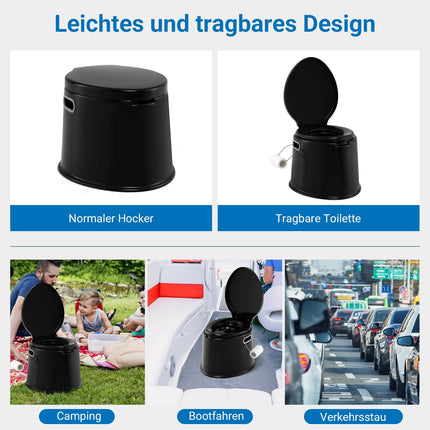 Toilettes de camping portables avec seau amovible, noires, capacité de 200 kg