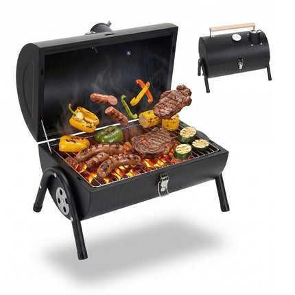 Barbecue portable au charbon de bois avec thermomètre et cheminée