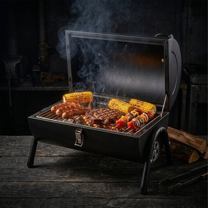 Barbecue portable au charbon de bois avec thermomètre et cheminée