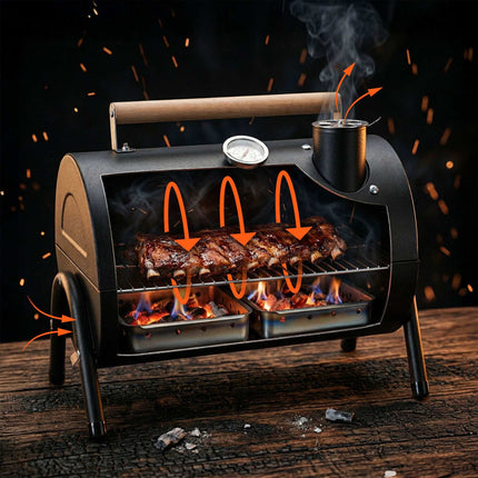 Barbecue portable au charbon de bois avec thermomètre et cheminée