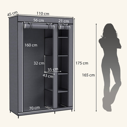 Armoire portable en tissu avec tringle et 5 étagères, grise