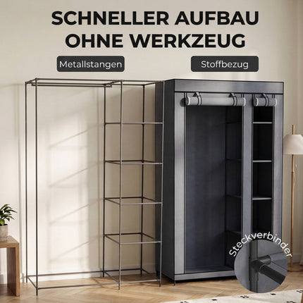 Armoire portable en tissu avec tringle et 5 étagères, grise