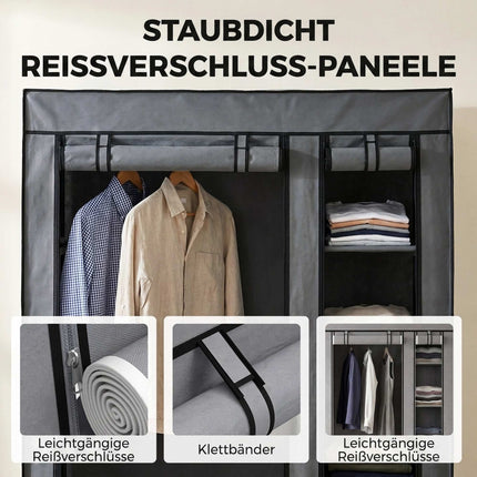 Armoire portable en tissu avec tringle et 5 étagères, grise