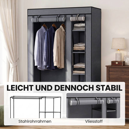 Armoire portable en tissu avec tringle et 5 étagères, grise