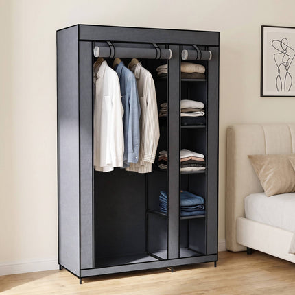 Armoire portable en tissu avec tringle et 5 étagères, grise