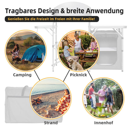 Cuisine de camping pliable et portable avec pare-brise et rangement