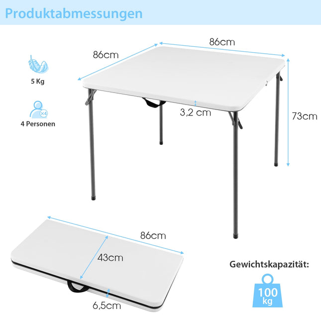 Tragbarer klappbarer Campingtisch mit Griff, Weiß, HDPE