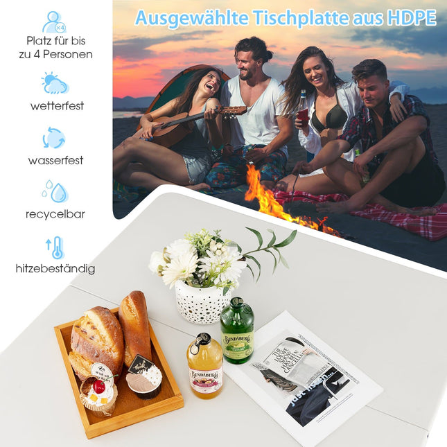 Tragbarer klappbarer Campingtisch mit Griff, Weiß, HDPE