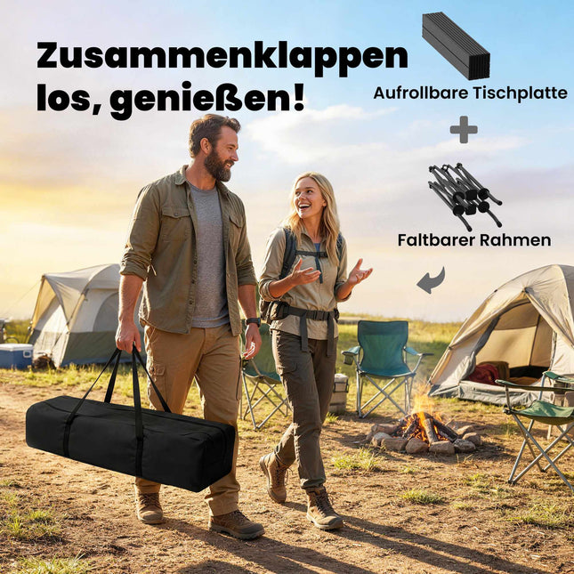 Table de camping pliante portable avec rangement en filet, noire