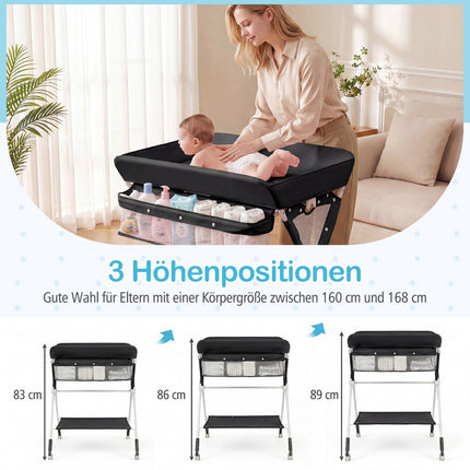 Tragbarer, zusammenklappbarer Wickeltisch mit verstellbarer Höhe, Schwarz