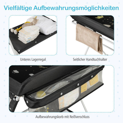 Tragbarer, zusammenklappbarer Wickeltisch mit verstellbarer Höhe, Schwarz
