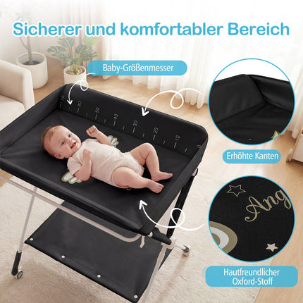 Tragbarer, zusammenklappbarer Wickeltisch mit verstellbarer Höhe, Schwarz