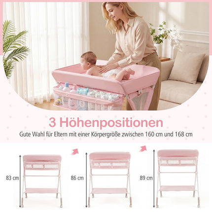 Table à langer pliante portable avec hauteur réglable et roues verrouillables