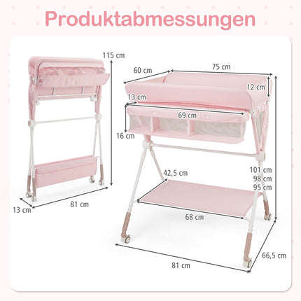 Table à langer pliante portable avec hauteur réglable et roues verrouillables