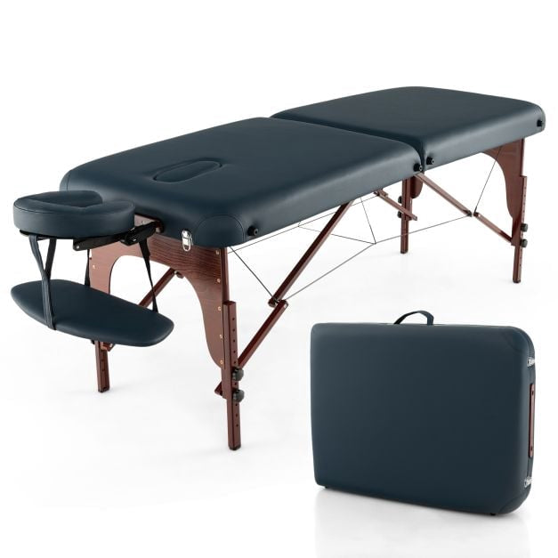 Table de massage pliante portable, hauteur réglable, housse de transport, bleu marine