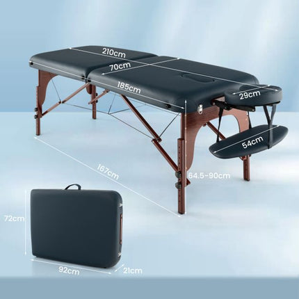 Table de massage pliante portable, hauteur réglable, housse de transport, bleu marine
