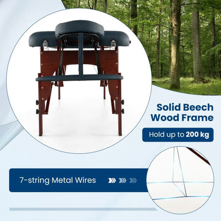 Table de massage pliante portable, hauteur réglable, housse de transport, bleu marine
