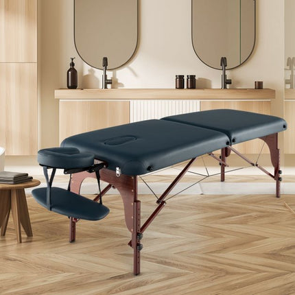 Table de massage pliante portable, hauteur réglable, housse de transport, bleu marine