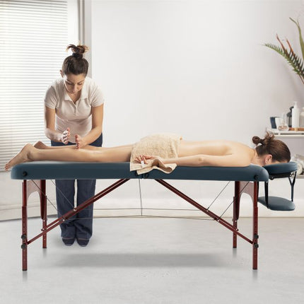 Table de massage pliante portable, hauteur réglable, housse de transport, bleu marine
