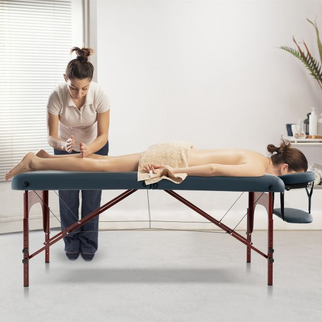 Table de massage pliante portable, hauteur réglable, housse de transport, bleu marine