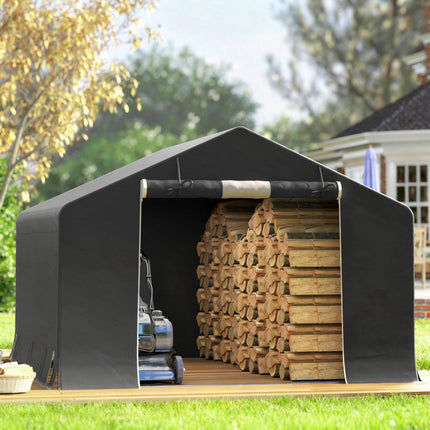 Abri de jardin portable, tente pour vélo, gris foncé, structure métallique