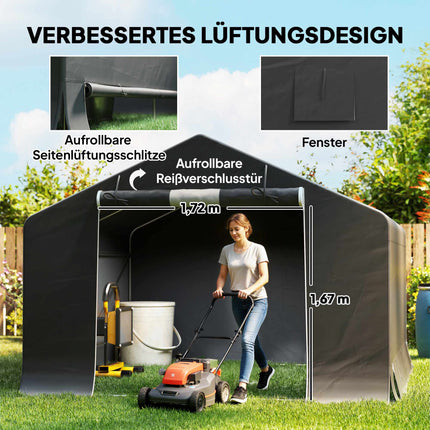 Abri de jardin portable, tente pour vélo, gris foncé, structure métallique